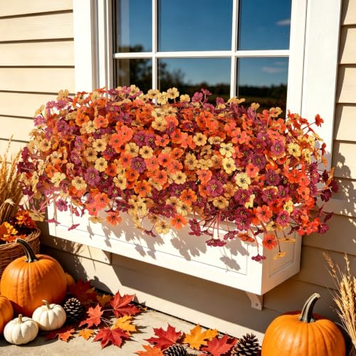 Image of AmyHomie 20 PCS Artificial Fall Flowers for Outdoors, Orange Fake Mums