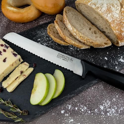 Rockingham Forge Range 20cm Serrated Bread Knife - Lightweight Sharp Stainless Steel Kitchen Knives with Black Handle - Image 3