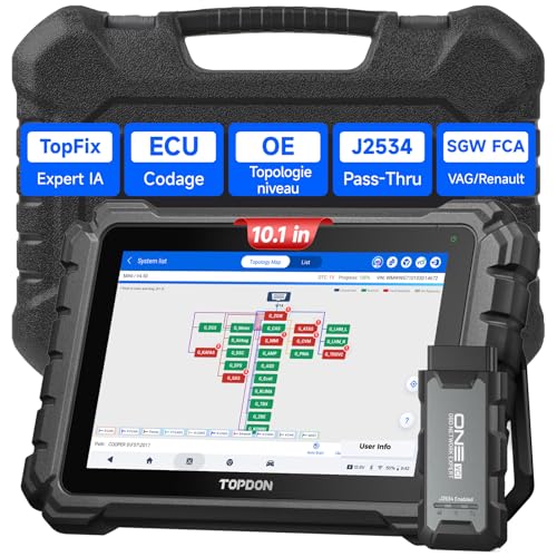 TOPDON One Valise Diagnostic Auto, Codage ECU & Cartographie topologique OE, Bidirectionnel, J2534 Pass-Thru, 50+ Réinitialisations, Can-FD & DoIP, Accès...