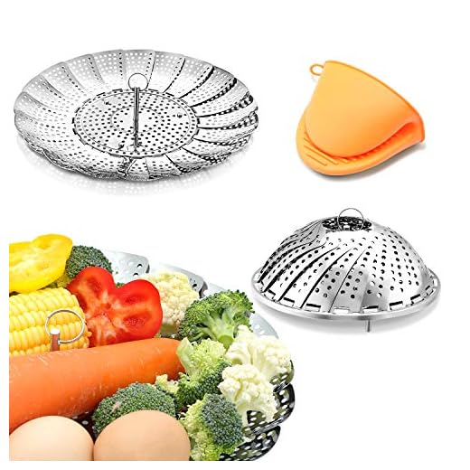 Vegetable Steamer Basket Stainless Steel Folding Veggie Steamer, Steamer for Cooking Lobster, Dumplings, Eggs, Suitable for Instant Pot Pressure Cooker Expandable to Fit Various Size Pot 7''-11''
