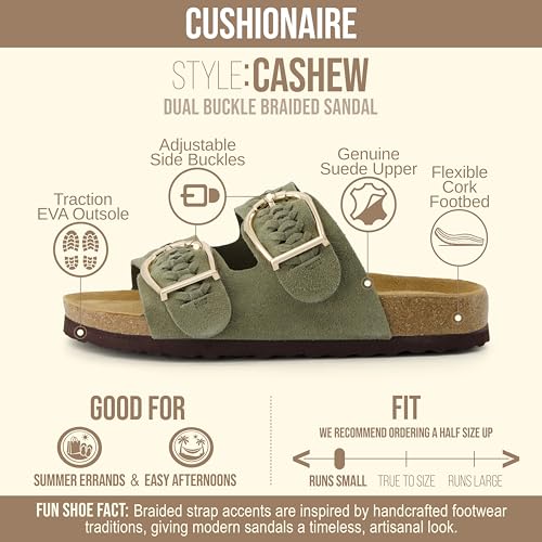 CUSHIONAIRE Cashew Slip On Womens Sandals, Genuine Suede Leather Braided Double Strap Slide On Sandals with Adjustable Big Buckle for Women 2026, Olive 6 by CUSHIONAIRE - Used condition - Image 4