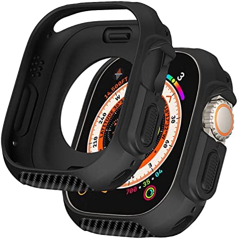 BOTOMALL Carbon Fiber Pattern Bumper Compatible with Apple Watch Case Series 8 Ultra 49mm,Military Grade Slim TPU Cover for iWatch Men Women [No Screen Protector]-Black