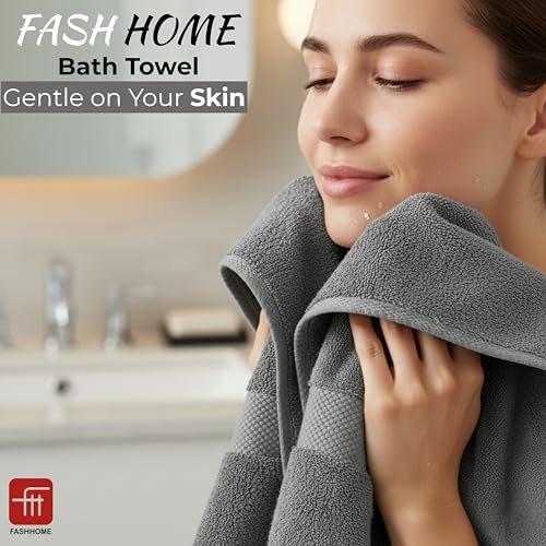 Image of Fash Home 600 GSM Combed Cotton Bath Towel 75x150 cm - Ultra Soft, Quick Dry, Highly Absorbent, Luxury Bathroom Towel, 1 Piece (Grey)