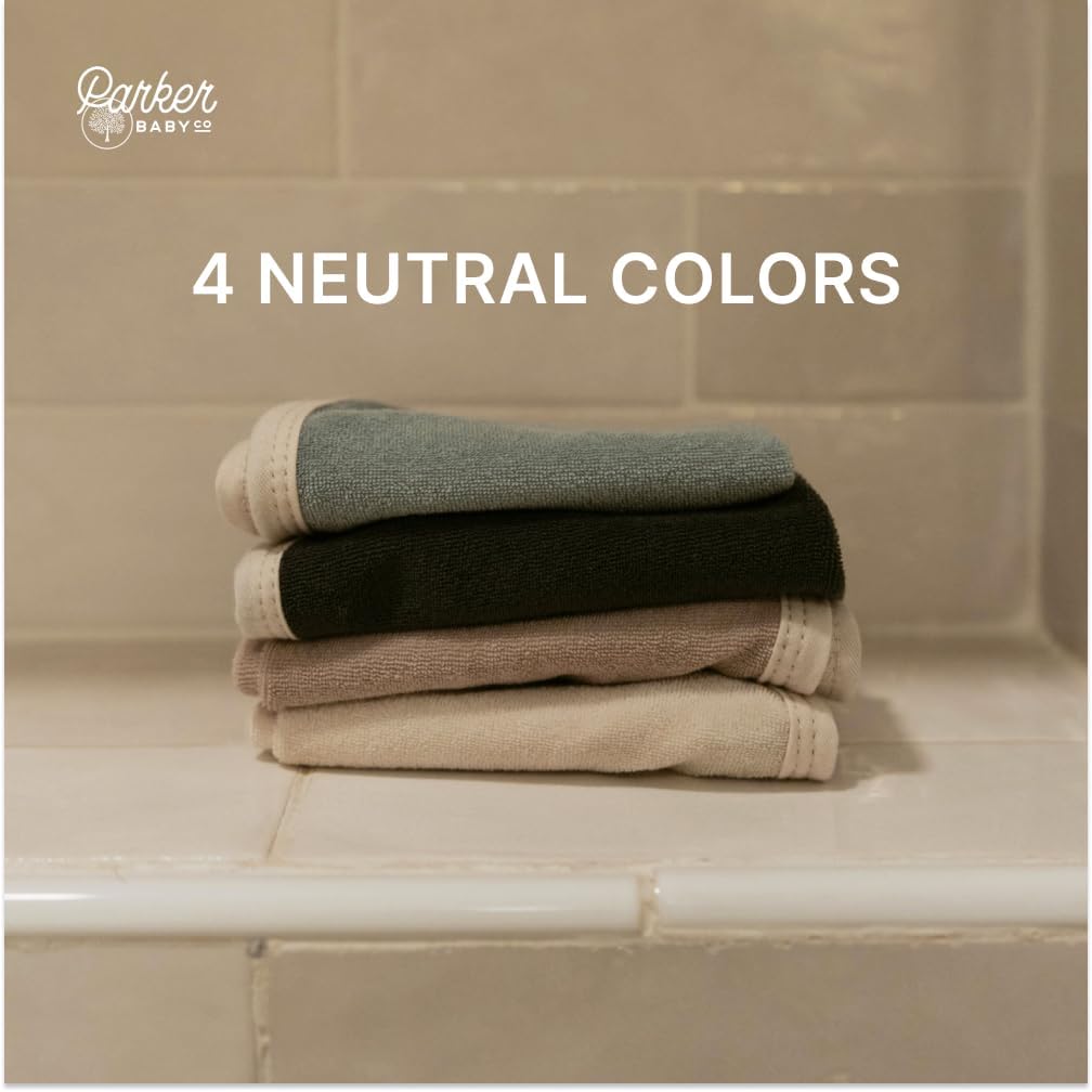 Parker Baby Terry Washcloths 4 Pack | Ultra-Soft, Absorbent Terry Cloths for Sensitive Skin | Versatile Washcloths in Neutral Colors & Gift-Ready Packaging