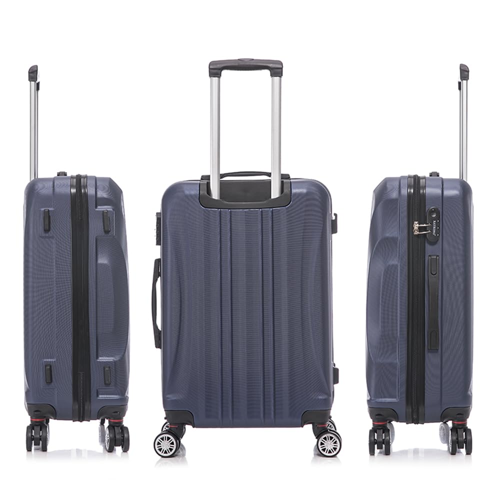 RAYKONG Juego de Maletas ABS Rígida 3 Piezas|Maleta Cabina 55cm|Maleta Mediana 68cm|Maleta Grande 78cm|Neceser 29cm|AzulMarino