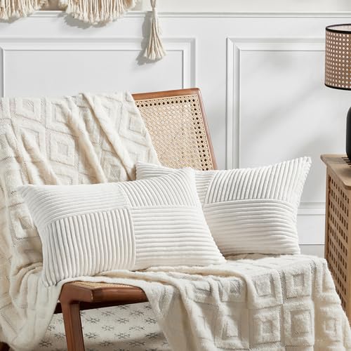 Fancy Homi 2 Packs Cream White Lumbar Decorative Throw Pillow Covers 12X20 Inch For Couch Bed Sofa cover