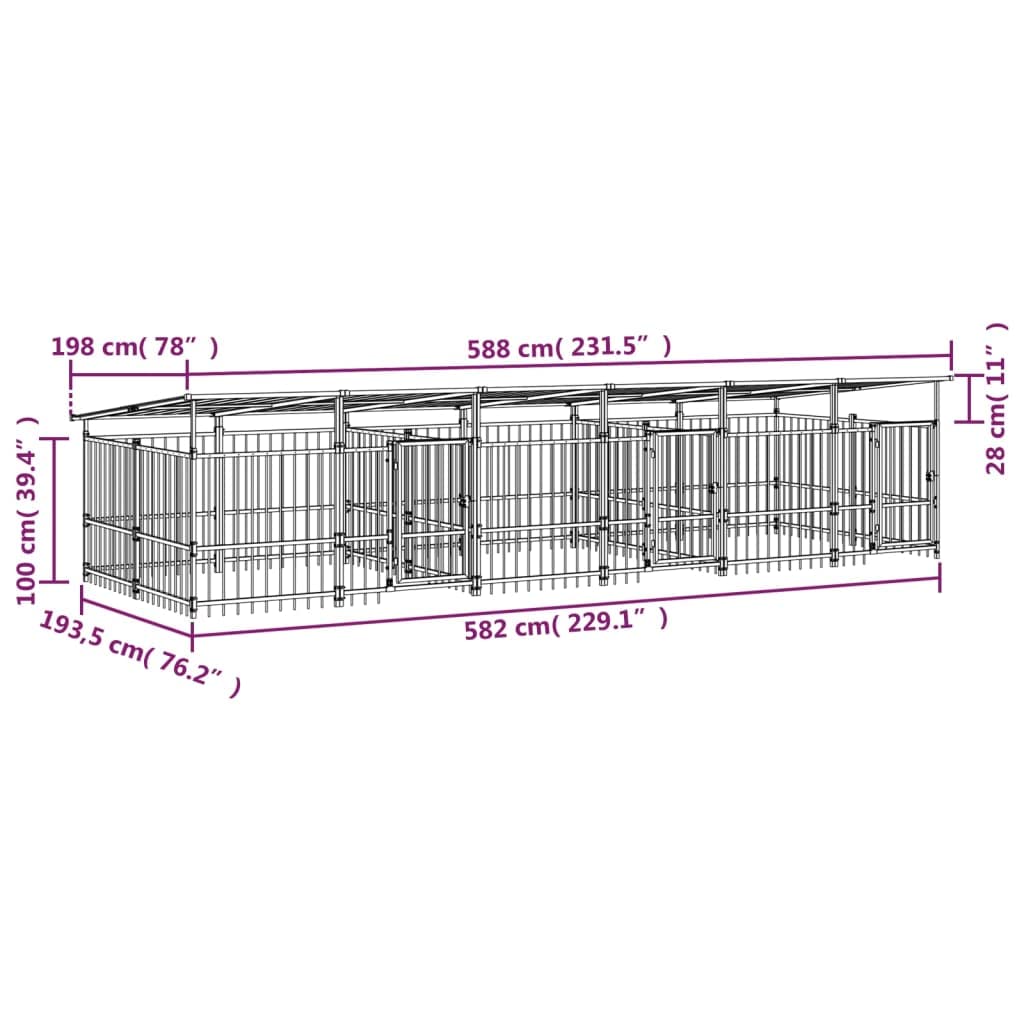 Perrera para perros de acero con recubrimiento en polvo con techo de 11,26 m², parque estable con puertas batientes, protección y seguridad para cachorros, jardín, terraza, uso exterior e