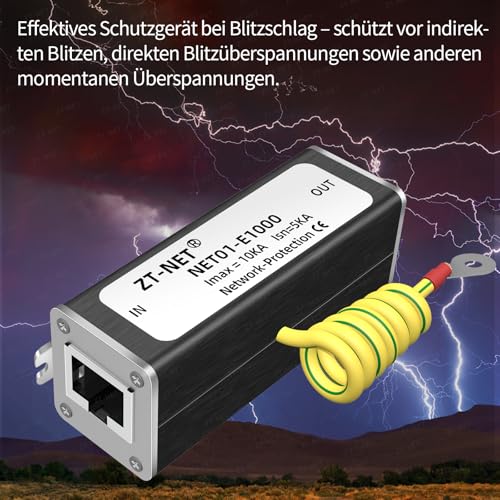 ZT-NET Gigabit Ethernet Überspannungsschutz Montageflansch Überwachung Netzwerkkamera Schutz, Überspannungsschutzgerät, Thunder Arrestor 1000 Mbps, Metall abgeschirmt RJ45 Blitzableiter