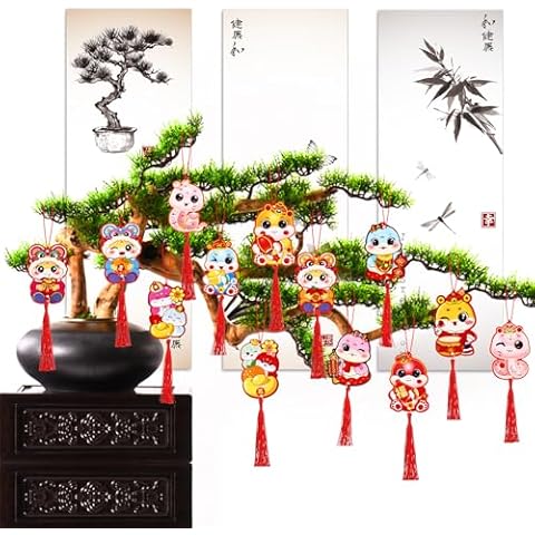 Yuntau 36 Pcs Chinese New Year 2025 Decorations Snake Year Red Hanging Ornaments Knot Pendant Chinese New Year Decorations Spring Festival Chinese Luck Wealth Charm Decoration for Car Tree Wall Cover