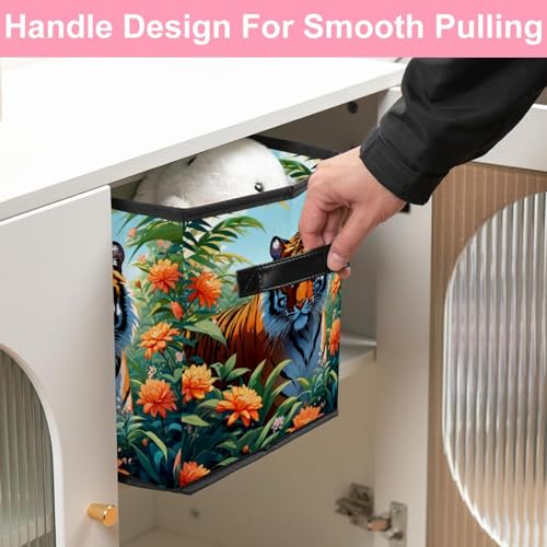 Boîte de rangement pliable tigre et fleur : cube durable maison - 6