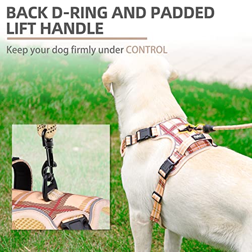 Pupteck No Pull Dog Harness And Leash Set With Handle Reflective Adjustable Padded Vest Escape Proof For Small Medium Large Dogs Walking Training Hiking, Plaid Beige M #TOP5