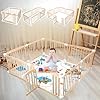 Wooden playpen for babies with floor mat 7087x6299x2402 inch adjustable baby play pen wood baby fence toddler gate play yard portable baby fence play area for indoor outdoor  urban country home decor
