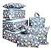 7 Set Travel Cubes,5 Colors Waterproof Mesh Durable Luggage Packing Organizers,1 Travel Shoe Bag,6 Set Packing Cubes (Blue Flowers)