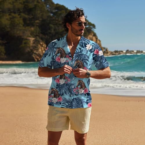 Horse Hawaiian Shirts for Men,Button Down Beach Casual Shirts4