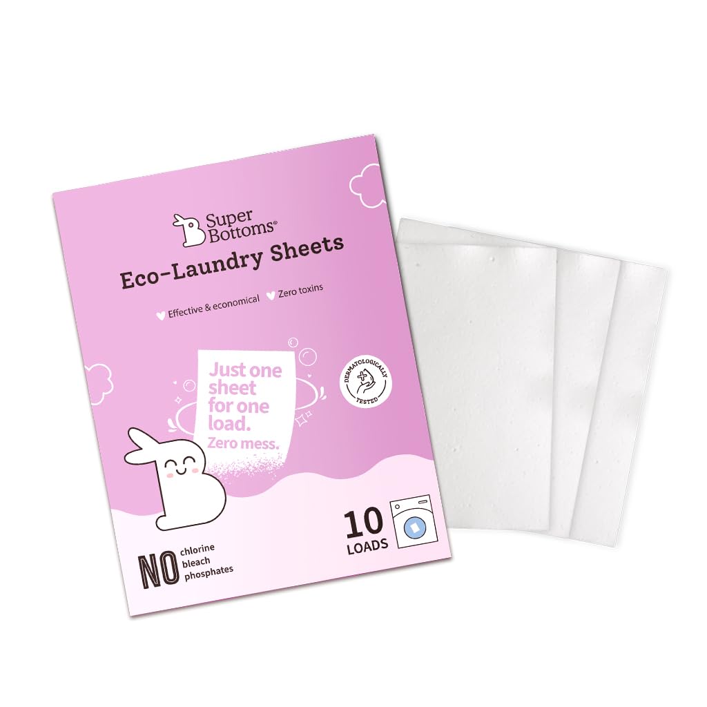 SuperBottoms Eco-Laundry Sheets for Powerful Cleaning (10 Sheets) | Alternative to Power/Liquid Baby Detergent | Machine & Hand Wash | No Harsh Chemicals | Eco-friendly