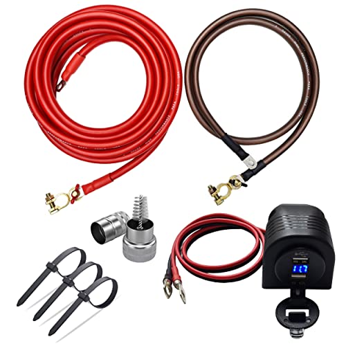 Battery Relocation Kit # 2 AWG Cable Top Post 16 FT BLACK/ 4 FT BLACK VOLTMETER 2 CHARGER