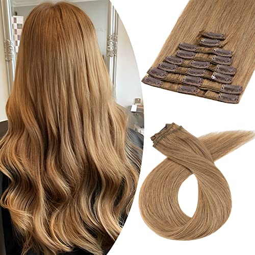 Image of Benehair Clip in Hair Extensions Real Human Hair 8pcs 12inch Remy Human Hair Extensions Straight Natural Hair Extensions Strawberry Blonde