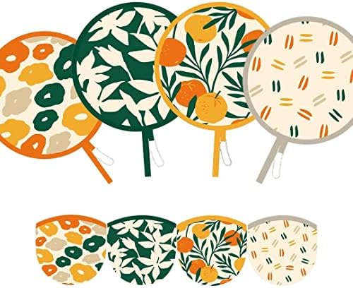 SUJJY 4 PCS 4 Abstract Styles Handheld Compact Cooling Fans Foldable Multi-Role Round Fans for Outdoor Games, Party Decoration（Summer）