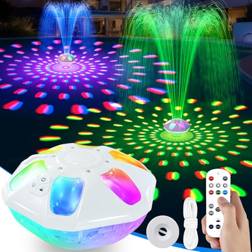 PoolPop 9000mAh Pool Fountain with Remote,Floating Pool Fountain with Light,2 in 1 Rechargeable Pool Water Fountain Anchor,2 Spray Mode Swimming Pool Fountain Pump for Inground Above Ground Pool-White