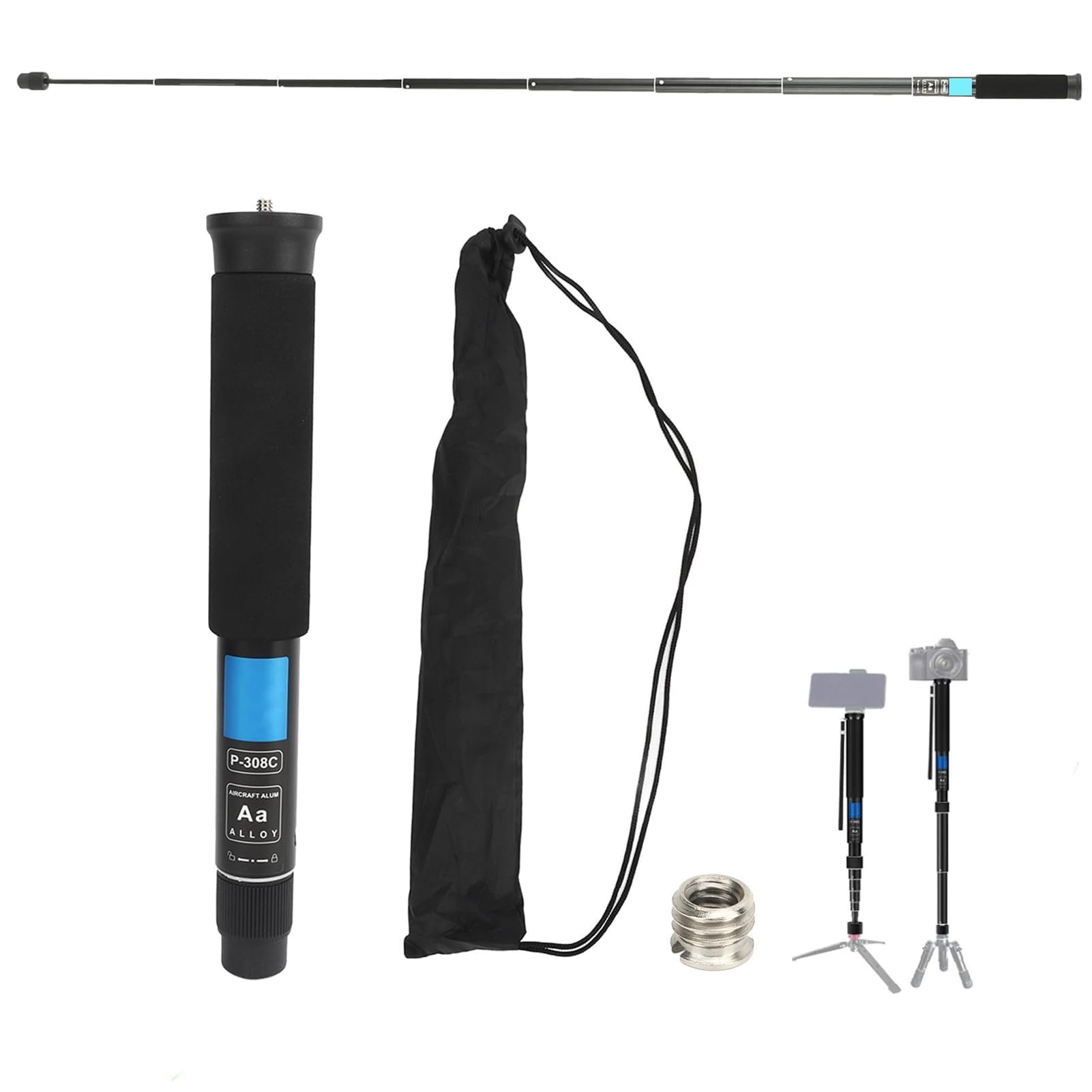 Monopode pour Appareil Photo 8 Sections, Perche à Selfie, Bâton De Randonnée en Alliage D'aluminium, Monopode Léger De Voyage pour Appareil Photo Reflex Numérique Portable