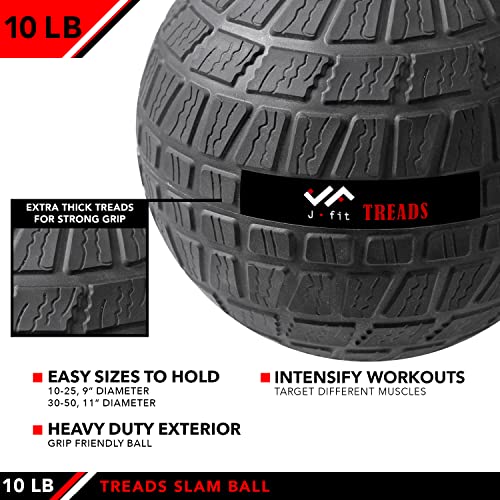 JFIT Slam Ball – Build Strength - Endurance & Power | Superior Grip | Sand-Filled Core | Indoor & Outdoor Use - Treads Black - 10 LB by JFIT - Image 4