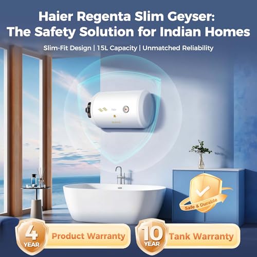 Image of Haier Regenta Slim Water Heater Geyser 15L (Left) | Free Installation| Shock Proof | Saves electricity | Incoloy 800 Element | Super Long 10-Yr Tank 4-Yr Product Warranty