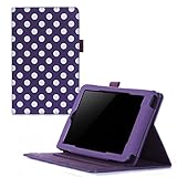 Fire 7 2015 Case, Amazon Fire 7 Case, rooCASE Dual View Leather PU Folio Slim Fit Lightweight Folding Cover with Stand for 5th Gen 2015, Dot Purple