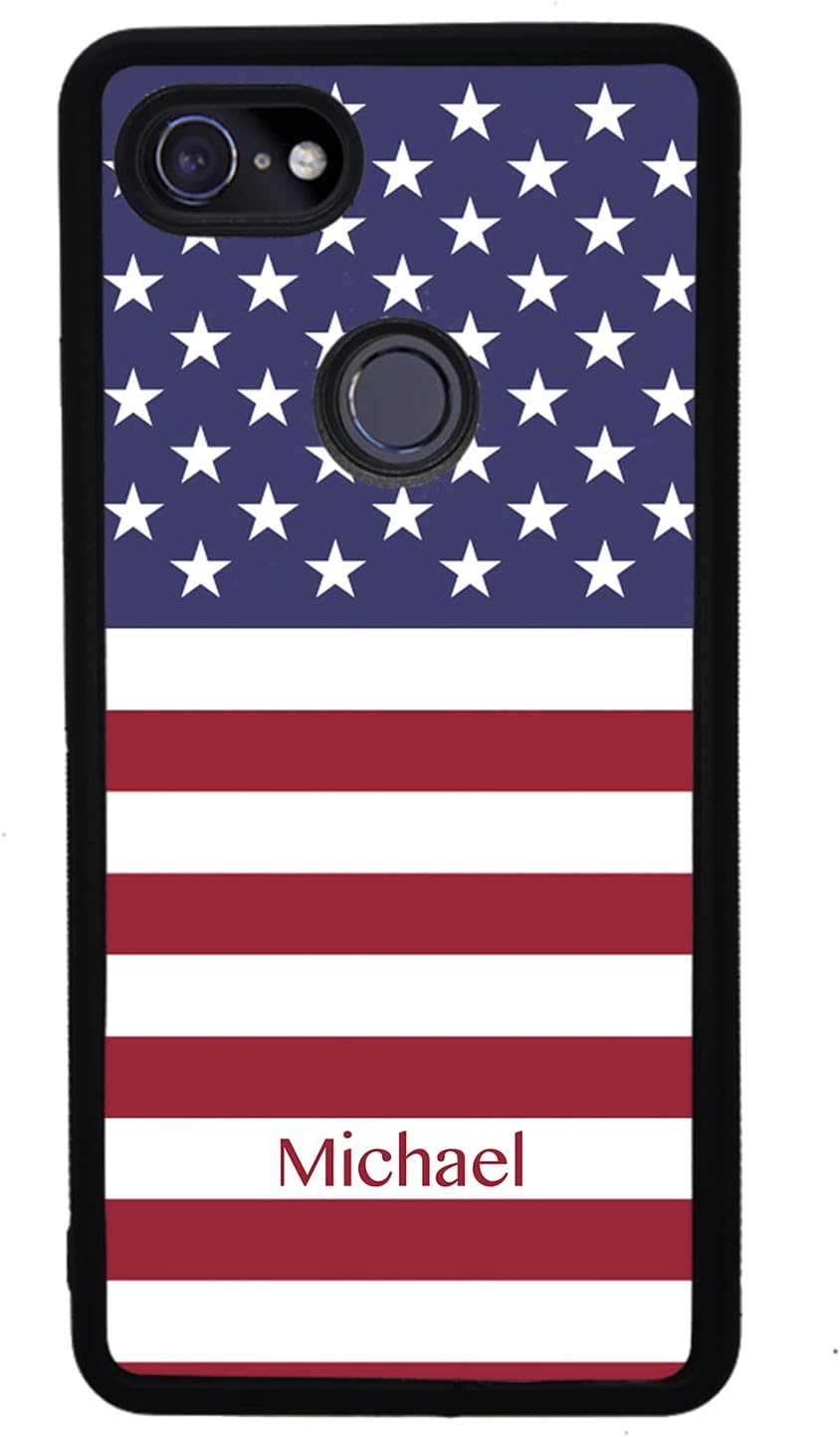 American Flag Stars and Stripes Personalized Black Rubber Phone Case Compatible With Google Pixel 10, 10 Pro, 10 Pro XL, 9a, 9 Pro, Pixel 9, Pixel 9 Pro XL, 8a, 8 Pro, 8, 7, 6, 6a, 6 Pro, 5, 4