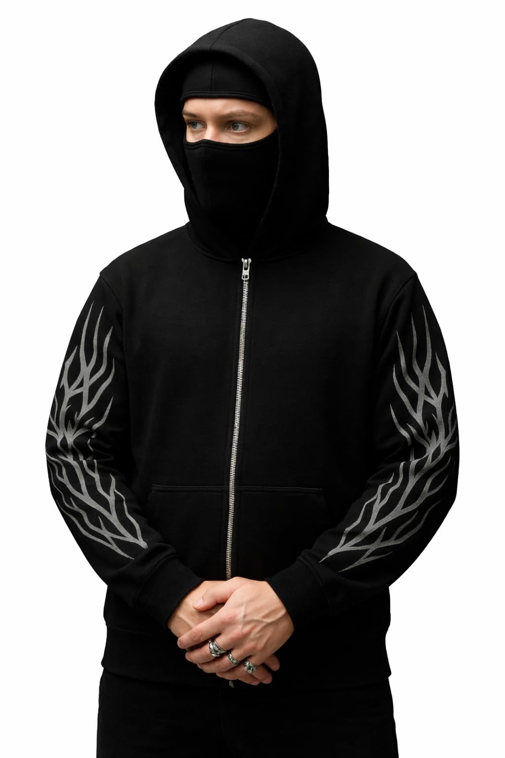 drip spoiler Black Anime Style Zip-Up Hoodie with Graphic Print, Men's Streetwear Hooded Sweatshirt-picture-12