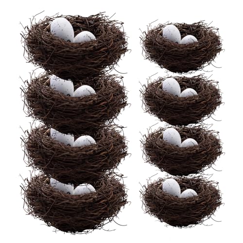 GIN GEOMIR 24PCS Small Faux Bird Nests with Eggs – Handmade Rattan Bird Nests for Easter, Weddings, Home Parties, and Christmas Tree Decorations – Includes Mixed Size Nests and Assorted Eggs