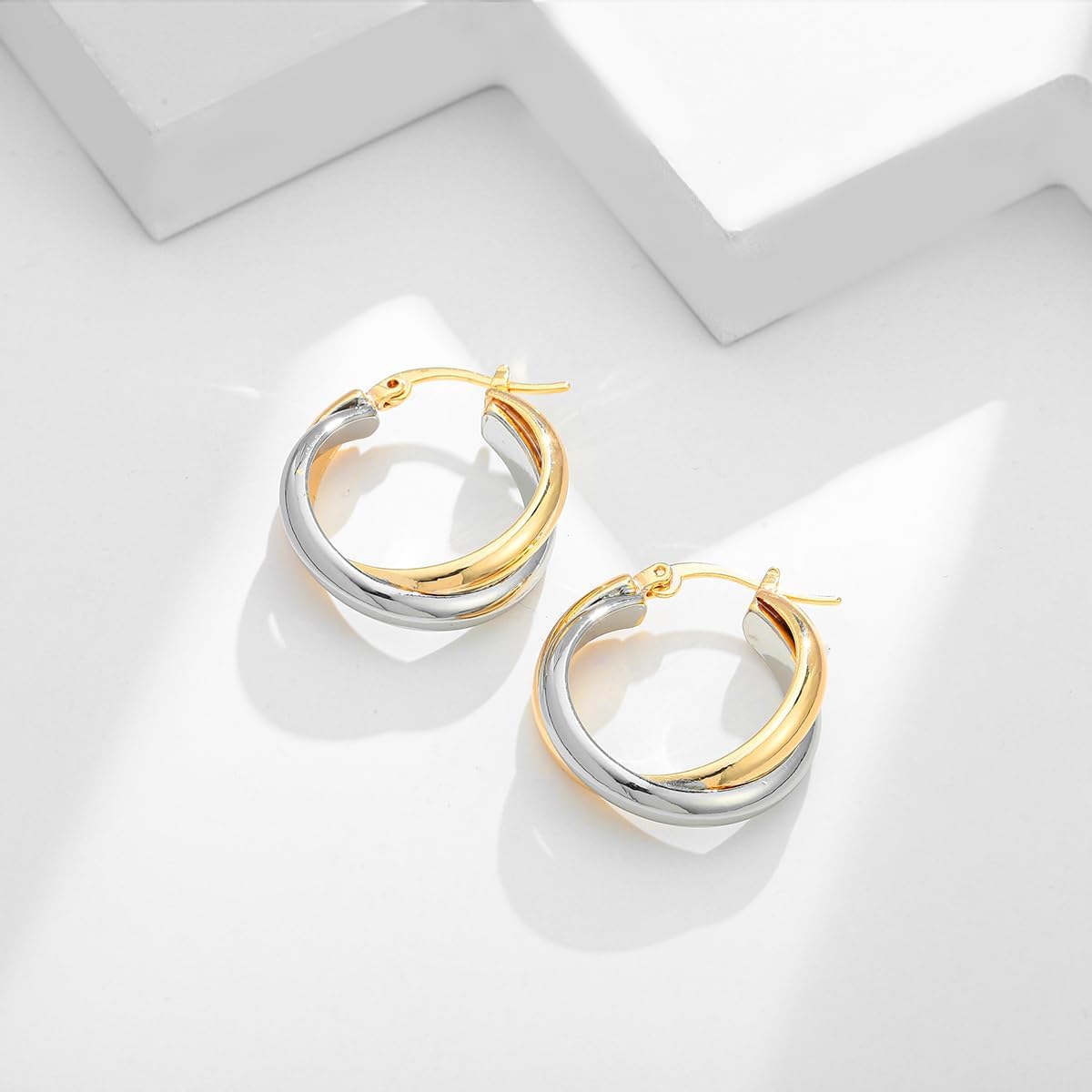 Two Tone Hoop Earrings For Women Statement Gold And Silver Earrings Mixed Metal Earring - Image 6
