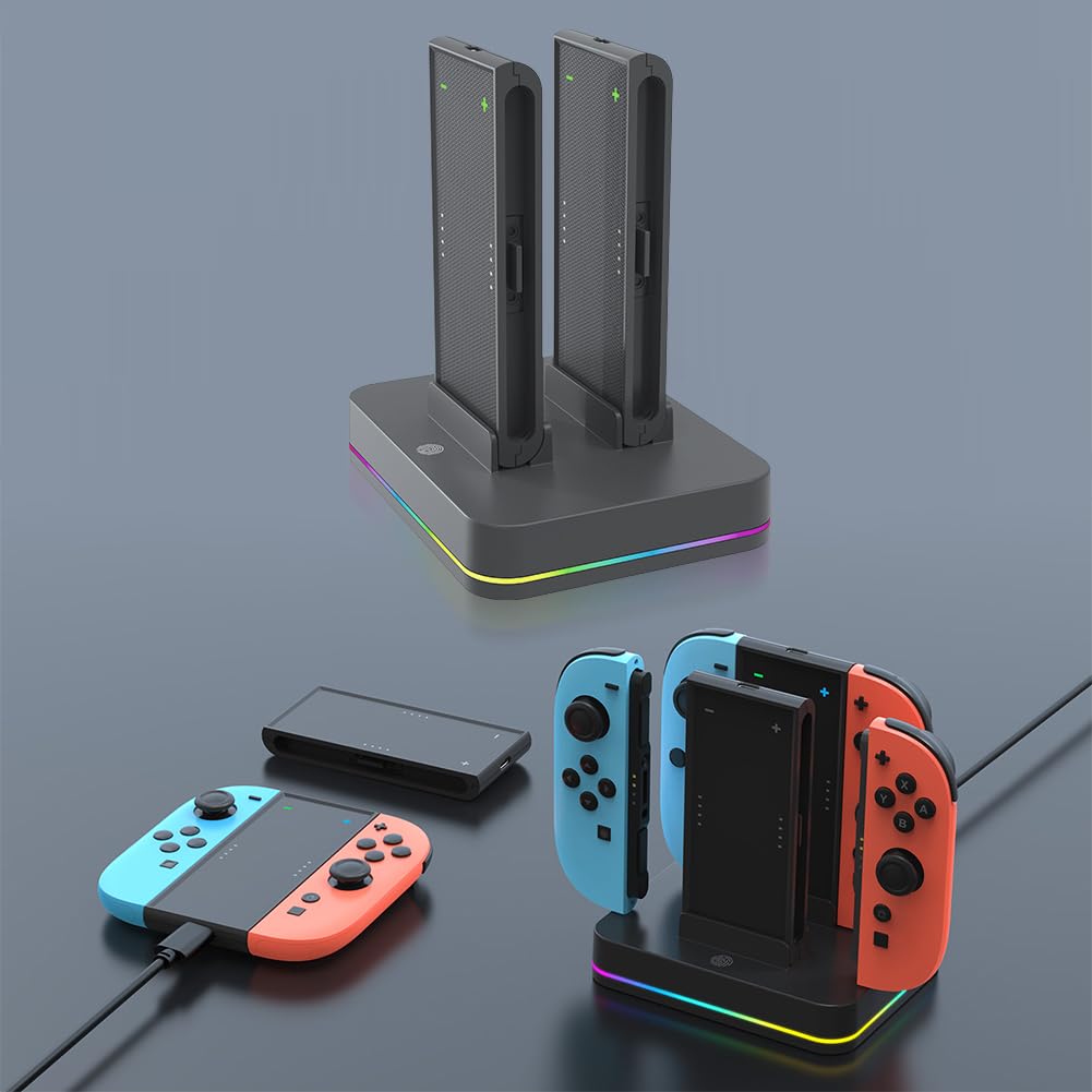 Estación de carga Switch2 para JoyCon con luz RGB Soporte de carga hasta 4 mandos