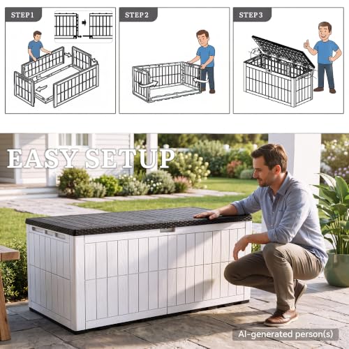 YITAHOME XXL 240 Gallon Extra Large Deck Box, Waterproof Resin Outdoor Storage Box w/Lock and 3-Person Bench Seating for Patio Furniture Cushions,Garden Tools & Pool Accessories, Black & Grayish-White by YITAHOME - Used condition - Image 9
