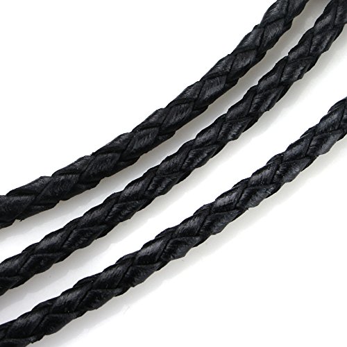 Beadnova 3.0Mm Round Folded Bolo Genuine Braided Leather Cords For Bracelet Necklace Jewelry Making 5M, Black #TOP1