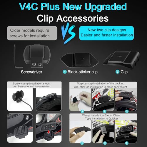 Novamente V4 Plus Motorcycle Bluetooth Headset, 4-Way 1500m Helmet Intercom with IP65 Waterproof,Noise Cancellation,FM (2Packs) - image 8