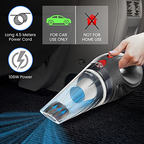AGARO CV1077 Car Vacuum Cleaner, Portable, Handheld,12V DC /110W, 4.5KPA Power Socket, 14.7ft Long Cord, Stainless Steel Filter, Black view 2