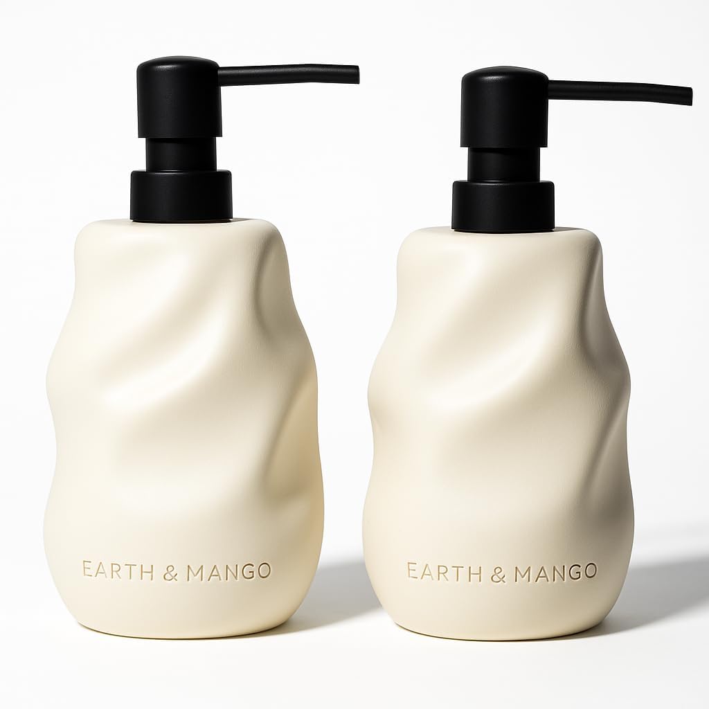Earth & Mango Concrete Dish and Hand Soap Dispenser Set – 200ml & 150ml – (Moss Green)