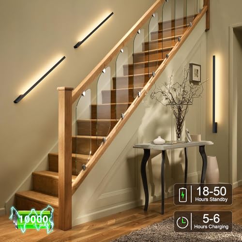 Aipsun Black Battery Operated Wall Sconces 2 Packs, Dimmable Rechargeable Wall Sconces, LED Wireless Stepless Dimming Wall Lights for Living Room, Hallway, Bedroom 39.4 Inch by Aipsun - Image 7