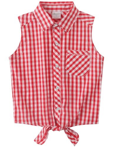 Image of Noomelfish Girls Sleeveless Button Down Shirt Tie Knot Blouse Western Cowgirl Outfit (5-12 Years)