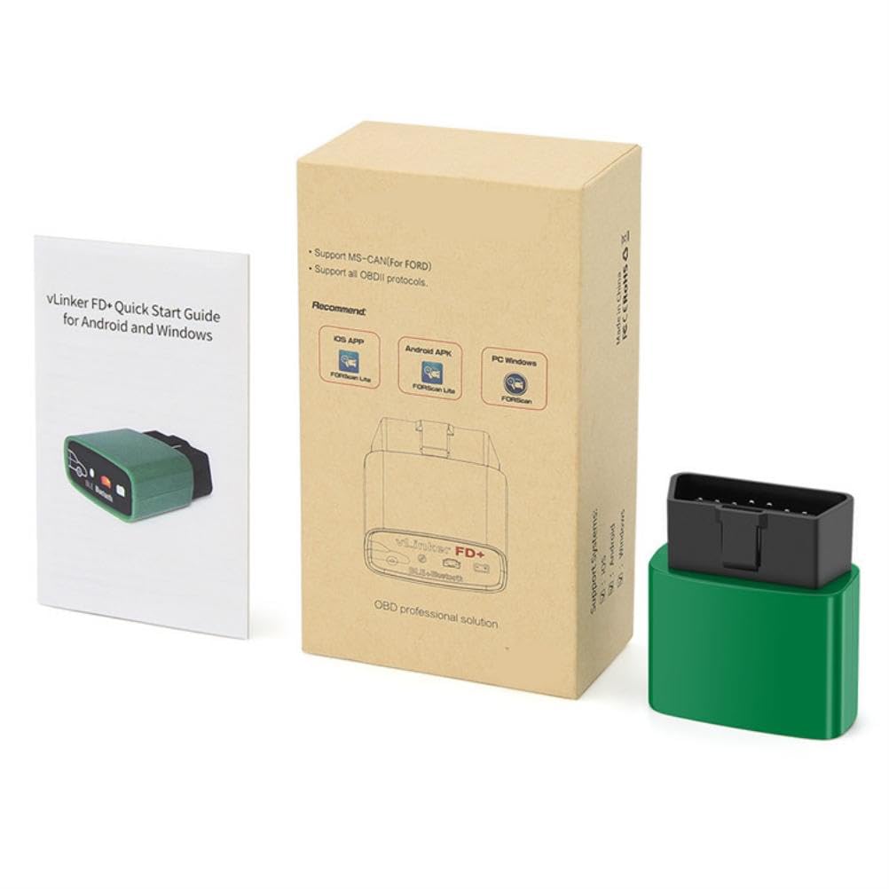 FD+, Skaner Diagnostyczny Bluetooth OBD2 z obsługą MS-CAN, do Diagnostyki Samochodowej (GREEN)