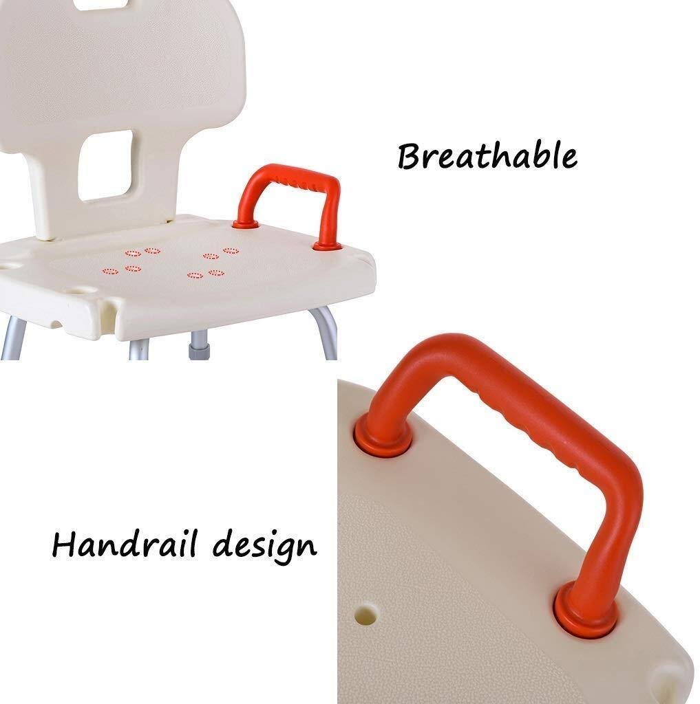 Taburete de Ducha Silla de baño Asiento de baño con apoyabrazos con Respaldo Altura Ajustable Portátil Ligero Aluminio Carcasa Antideslizante Cojinete 200 Kg