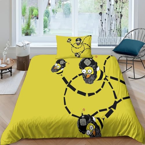 Housse de couette abeille 3D 135x200 parure de lit microfibre avec taies d'oreiller