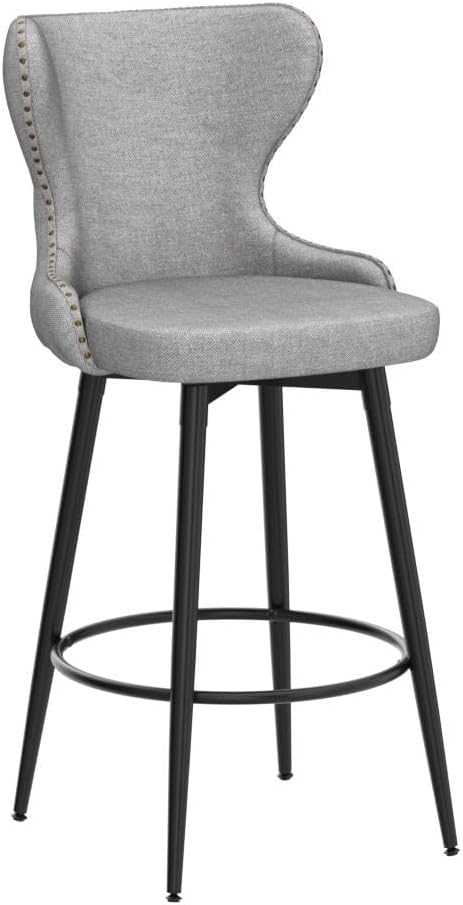 DKLGG Set of 2 Counter Height Bar Stools, 25.5 in, Grey, Upholstered with Tufted Back and Nailhead Trim, Comfortable and Durable, Suitable for Kitchen, Dining Room, Bars, Cafes