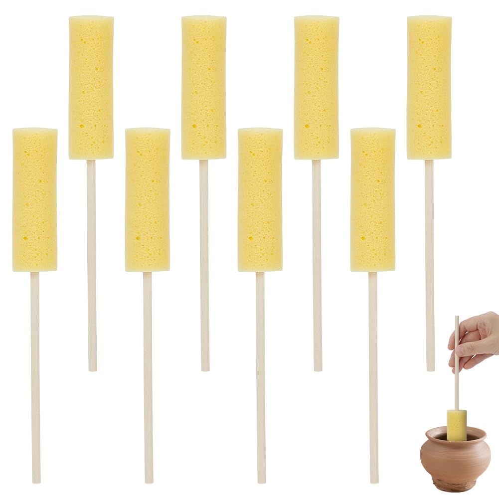 BENECREAT 8Pcs Pottery Sponges Stick, Burr Repair Sponge Stick, Ceramic Throwing Stick for Burr Repairing Ceramic Tools Clay Making Carving and Shaping