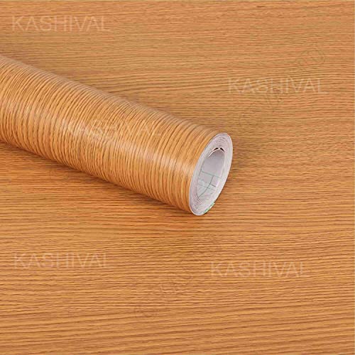 Image of KASHIVAL Self - Adhesive Wall Sticker DIY PVC Vinyl Solid Peel And Stick Glossy Wallpaper For Home, Office, Kitchen, Furniture (Light Wooden 60 * 200 Cm), Brown
