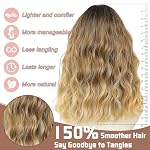 Ombre Blond Perücke 45,72 cm Mittellange Perücken für Frauen Mittelscheitel Synthetisches Haar Wellige Perücke mit verbesserten Strähnen,Natürliche Perücke für Alltag Party/Halloween – Bild 3
