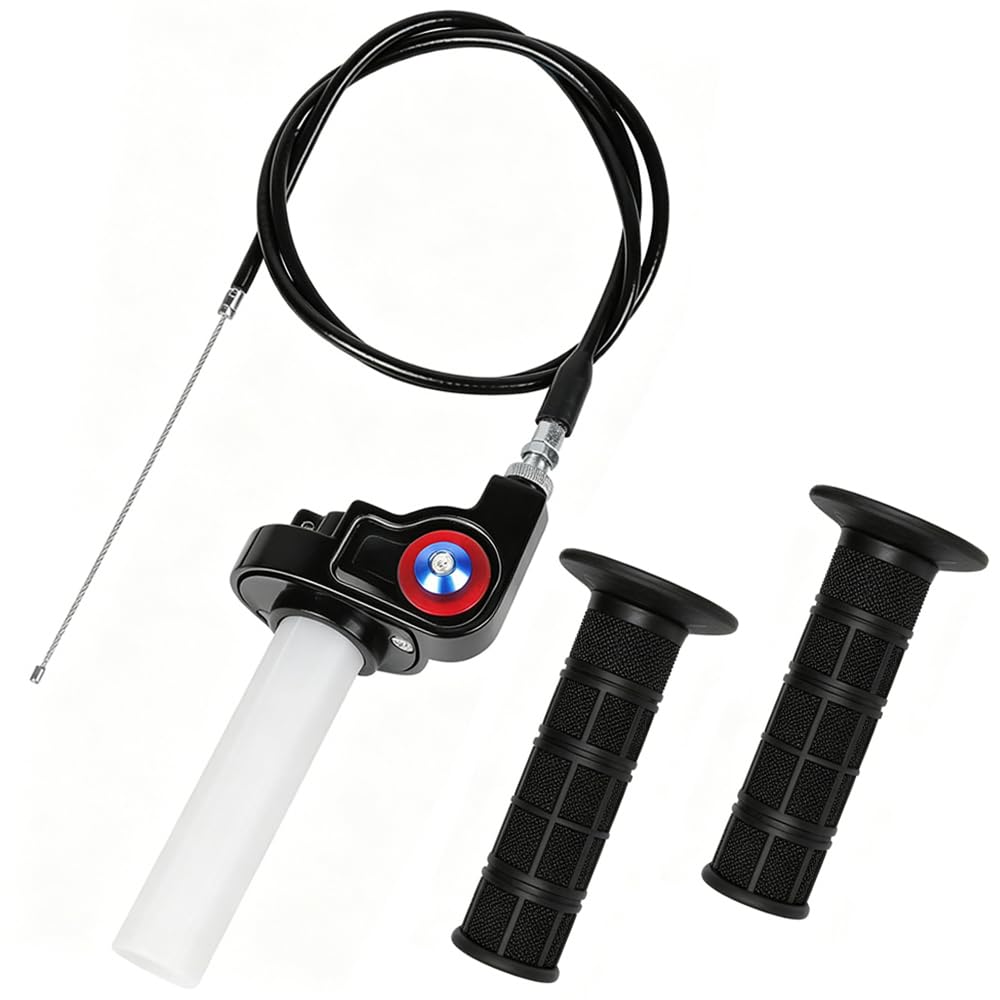 Puño Rapido Moto, Acelerador Rápido para Moto con Cable 1.2m & Puños Moto, 22mm Kit de Empuñadura de Acelerador Pitbike, Puño Acelerador Pit Bike para 50-250Cc ATV Quad Pit Dirt Bike