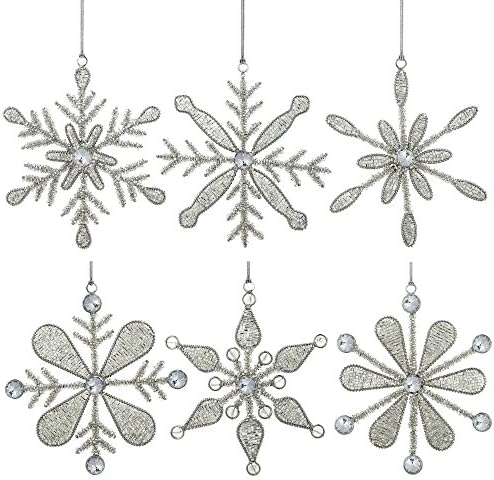 Shalinindia Handmade Snowflake Iron and Glass Pendant Christmas Ornaments, 6 Inches