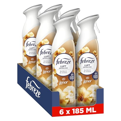 Febreze Lufterfrischer Spray Goldene Orchidee 6x185ml, 2-in-1 Geruchsbekämpfung und Frische