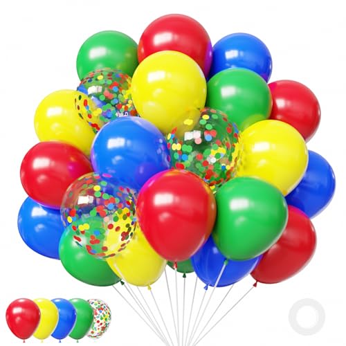 Red Yellow Blue Green Balloons 12Inch 50PCS Colorful Yellow Blue Red Green Balloons for Video Game Party Rainbow Kid Birthday Party